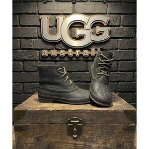 🔥UGG Butte Snow‎ Boots🎱 Black Waterproof Leather Sheepskin Lined Size 9